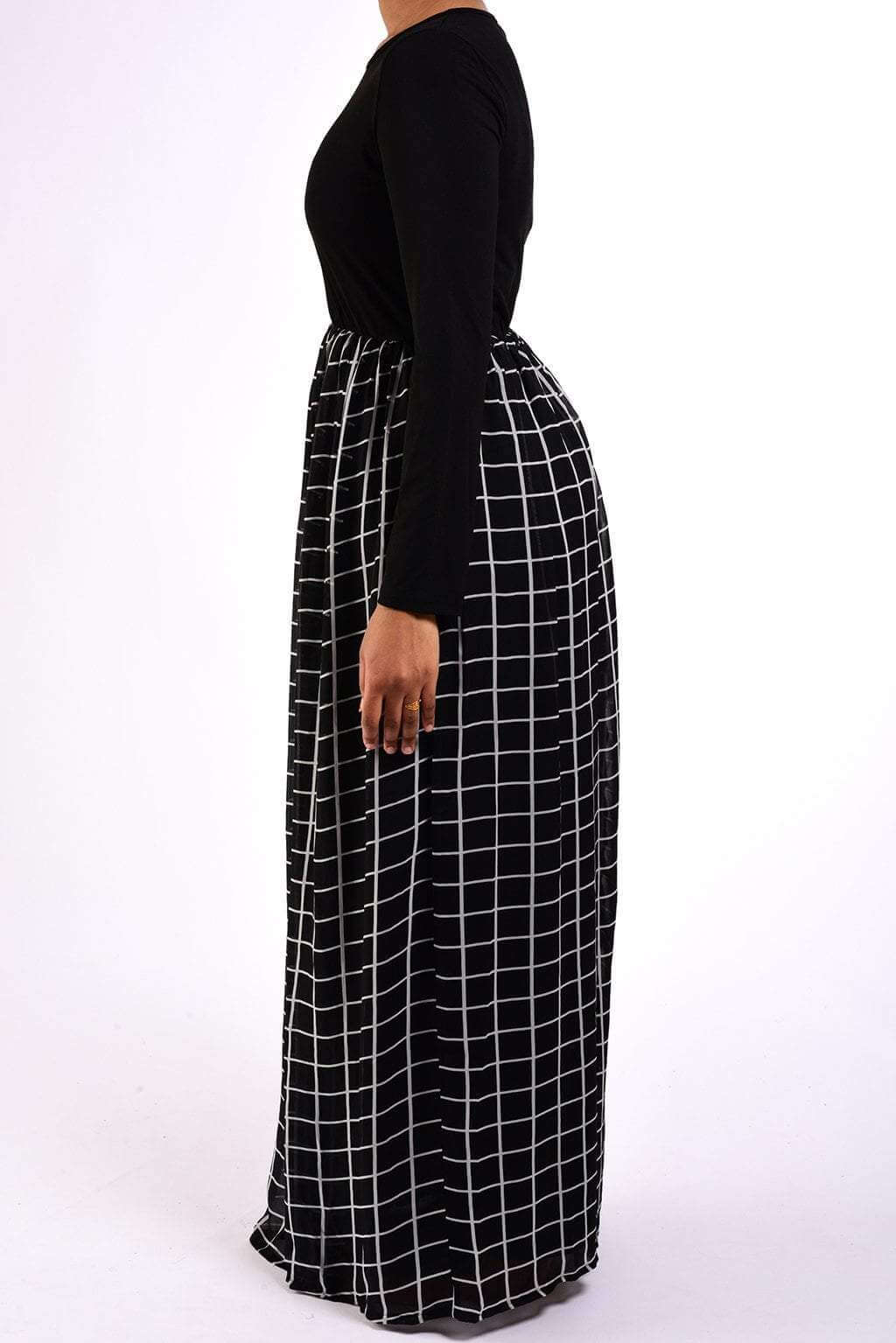 Black square print Chiffon Dress Kabayare