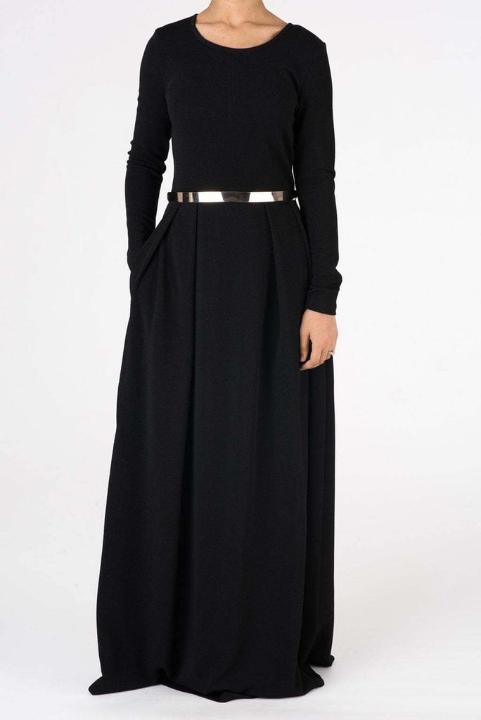 Black Textured Classic Maxi Kabayare