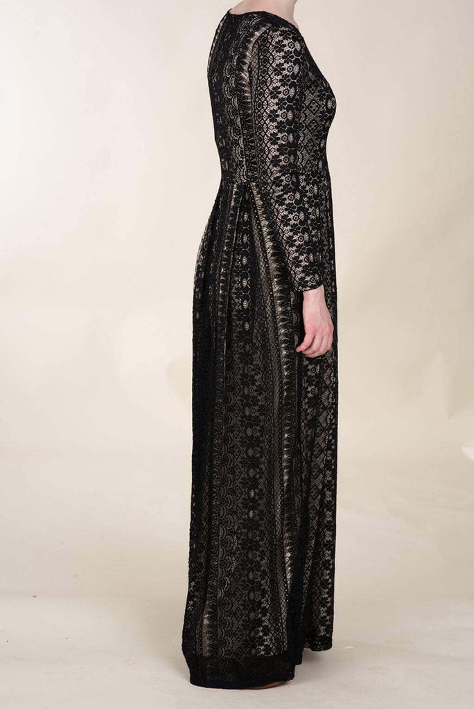 Black Vertical Eyelash Pattern Lace Dress Kabayare