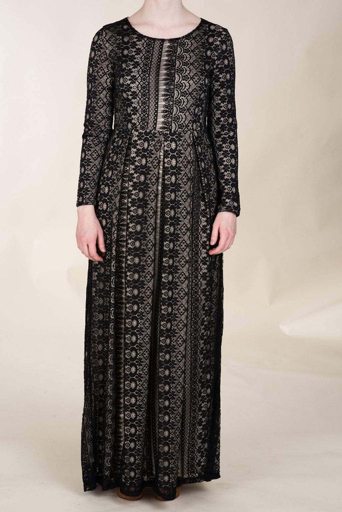 Black Vertical Eyelash Pattern Lace Dress Kabayare
