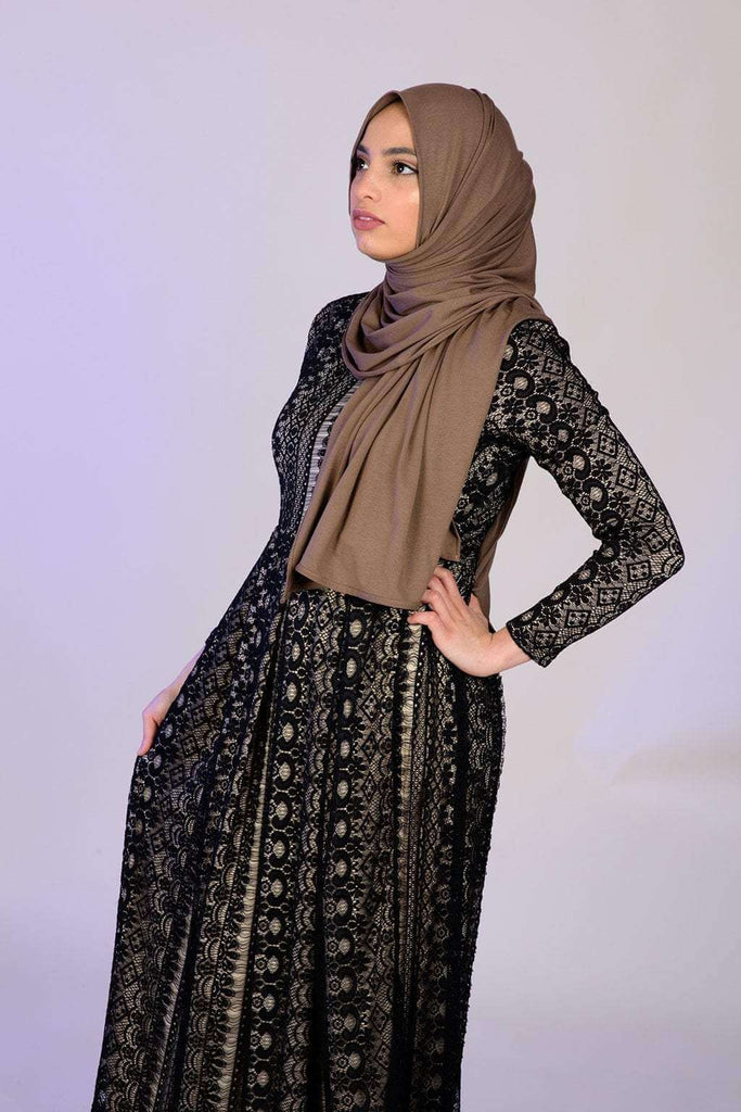 Black Vertical Eyelash Pattern Lace Dress Kabayare