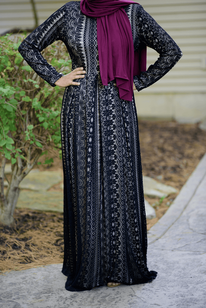 Black Vertical Eyelash Pattern Lace Dress Kabayare