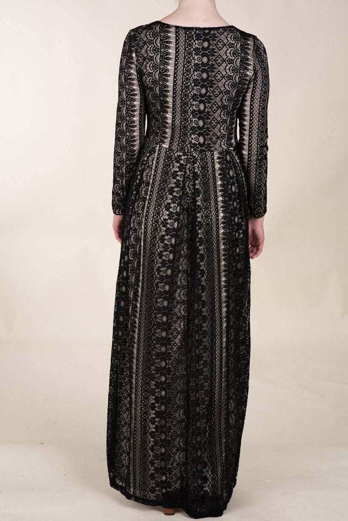 Black Vertical Eyelash Pattern Lace Dress Kabayare