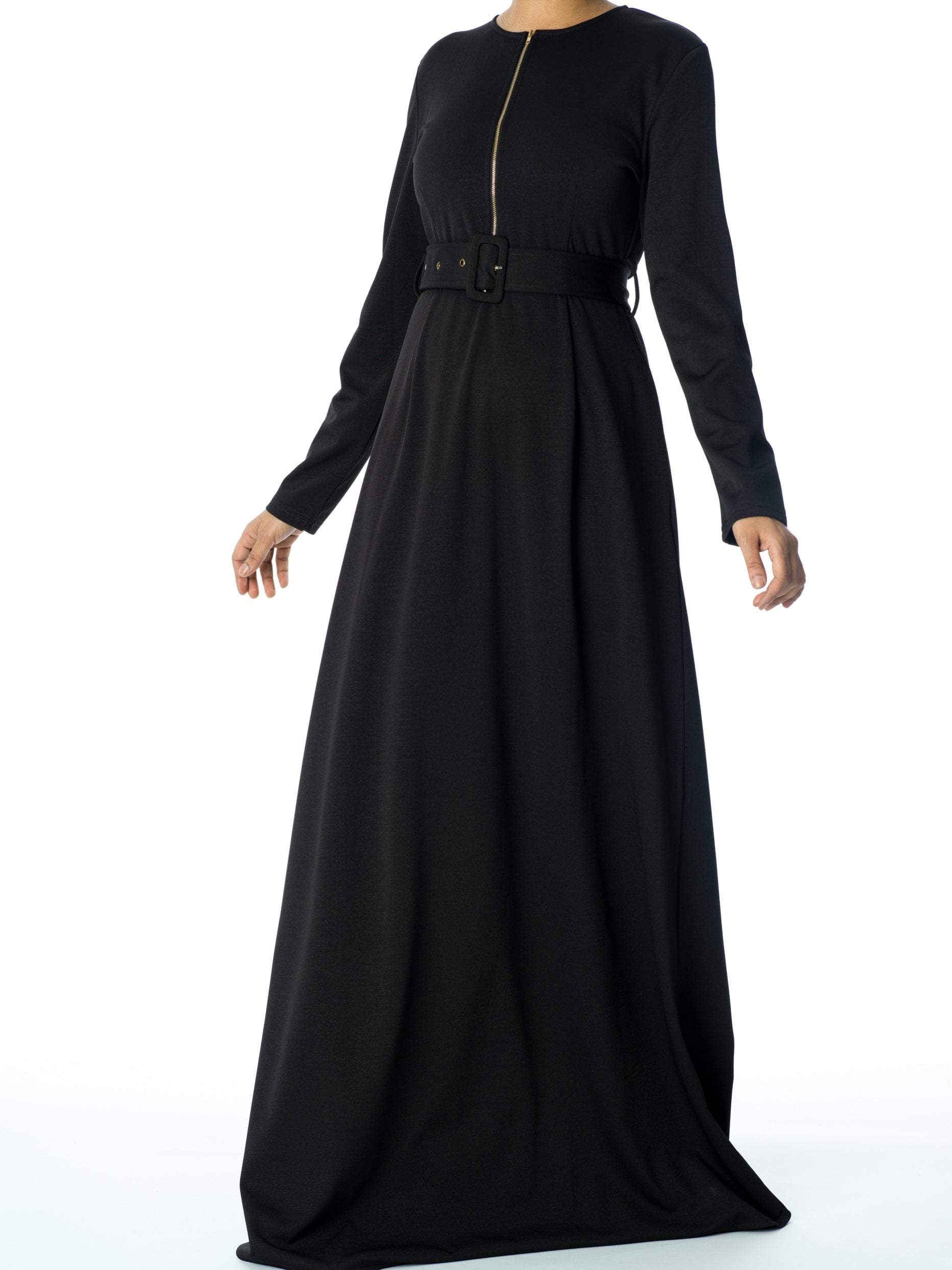 Black zipper front Chic maxi dress Kabayare