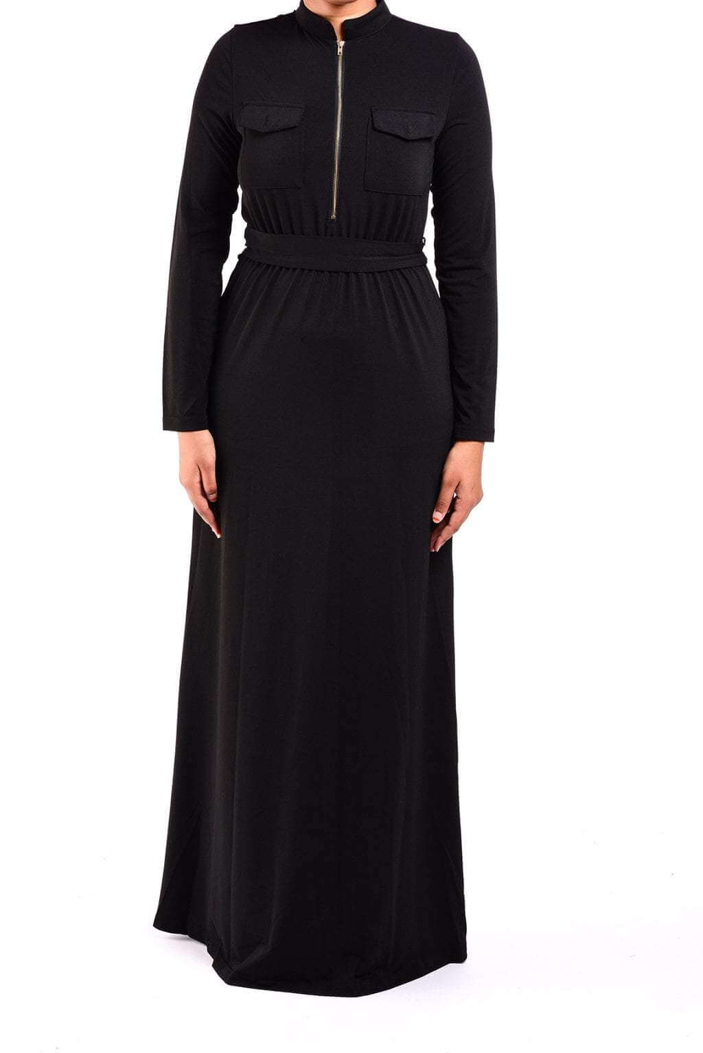 Black zipper front Maxi Dress Kabayare