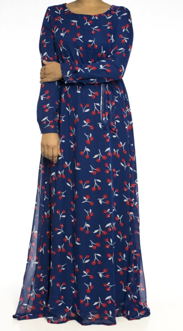 Blue cherries print dress Kabayare
