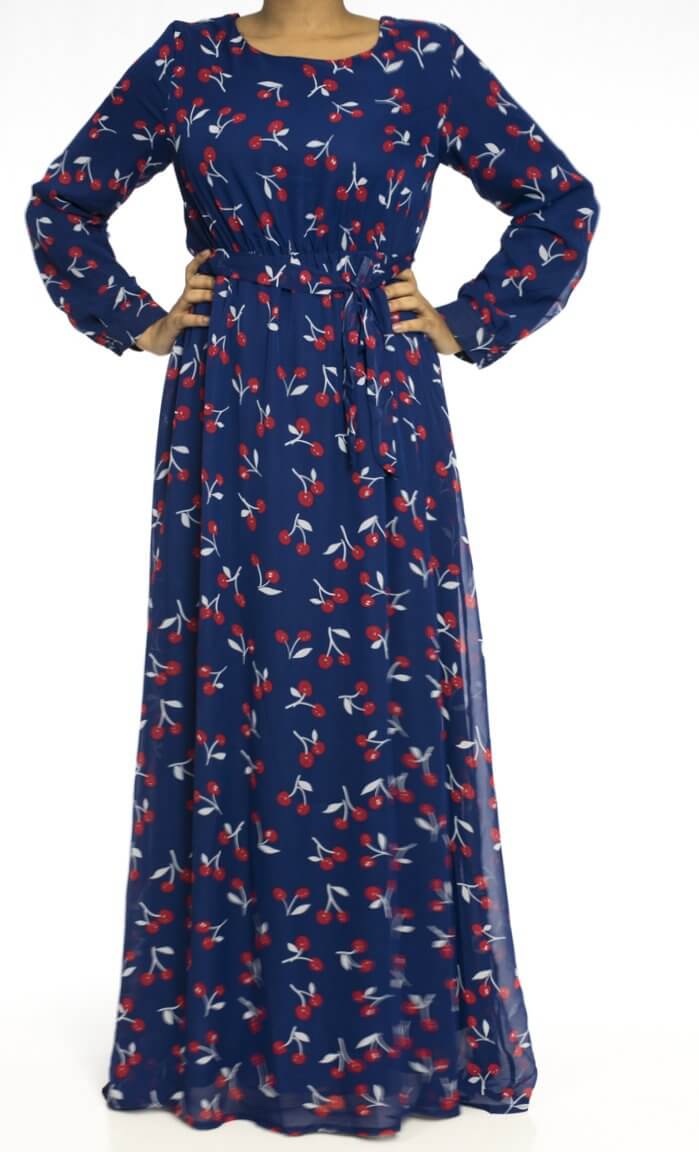 Blue cherries print dress Kabayare