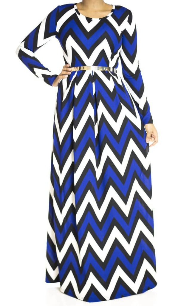 Blue Chevron texture Maxi dress Kabayare