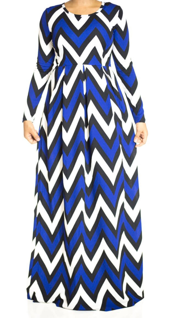 Blue Chevron texture Maxi dress Kabayare