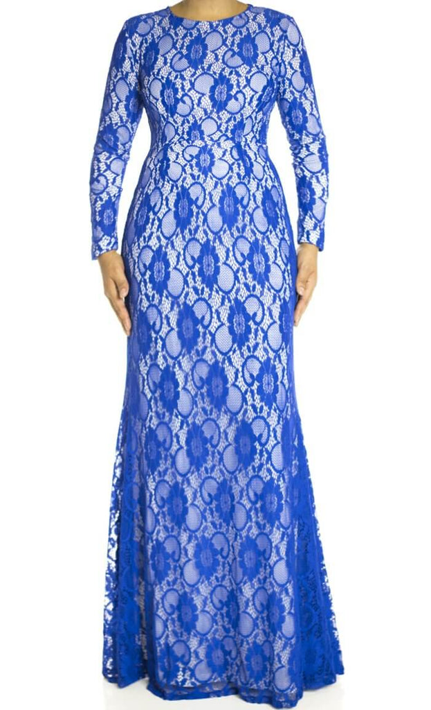 Blue Elegance Lace Maxi Dress Kabayare
