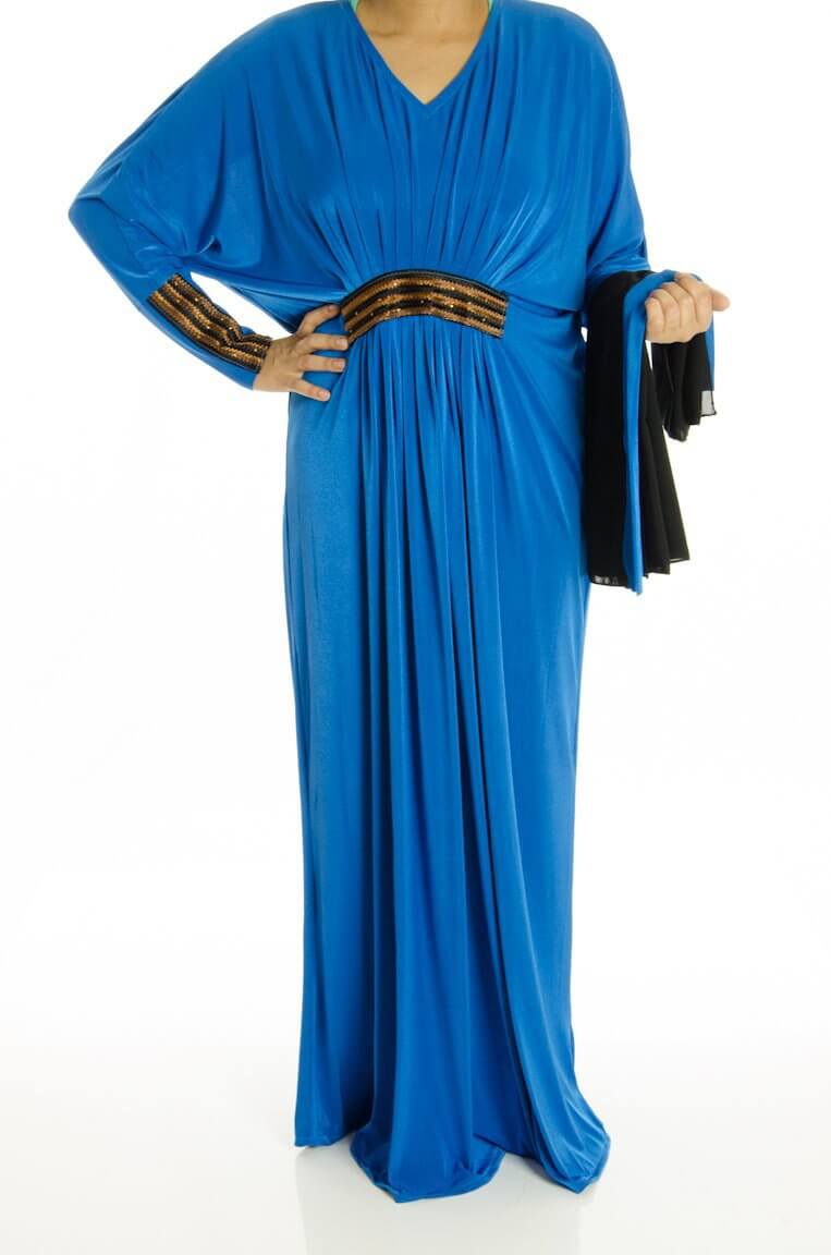 blue embroidery Butterfly Jersey Abaya Kabayare