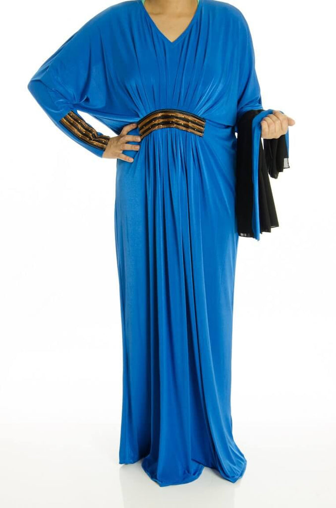 blue embroidery Butterfly Jersey Abaya Kabayare
