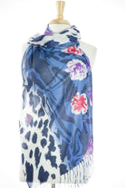 Blue Floral Acrylic Scarf Pashimina Kabayare