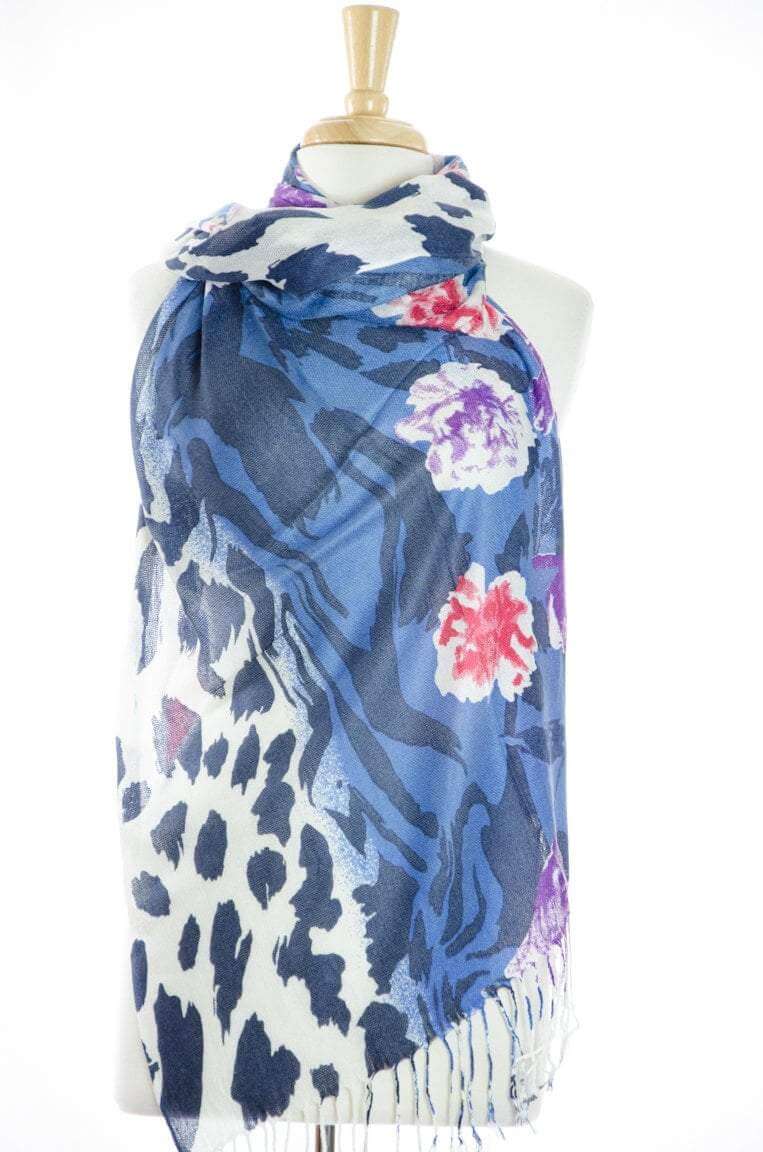 Blue Floral Acrylic Scarf Pashimina Kabayare