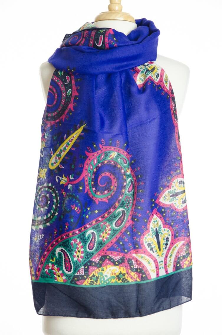 Blue Floral Geo Print Scarf Kabayare