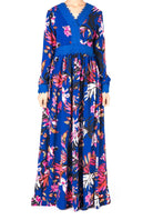 Blue Floral Print Lace-Up Maxi Dress Kabayare
