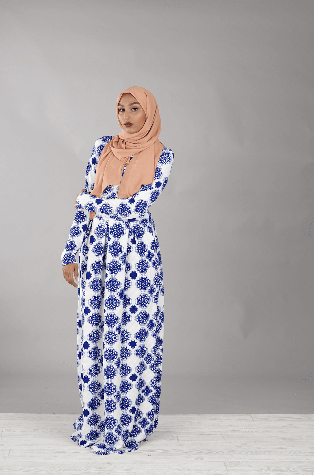 Blue floral textured print dress Kabayare