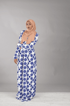 Blue floral textured print dress Kabayare