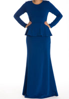Blue Long Sleeve Peplum Maxi Dress Kabayare