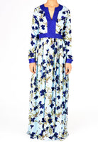 Blue Mixed Media Floral Maxi Dress Kabayare