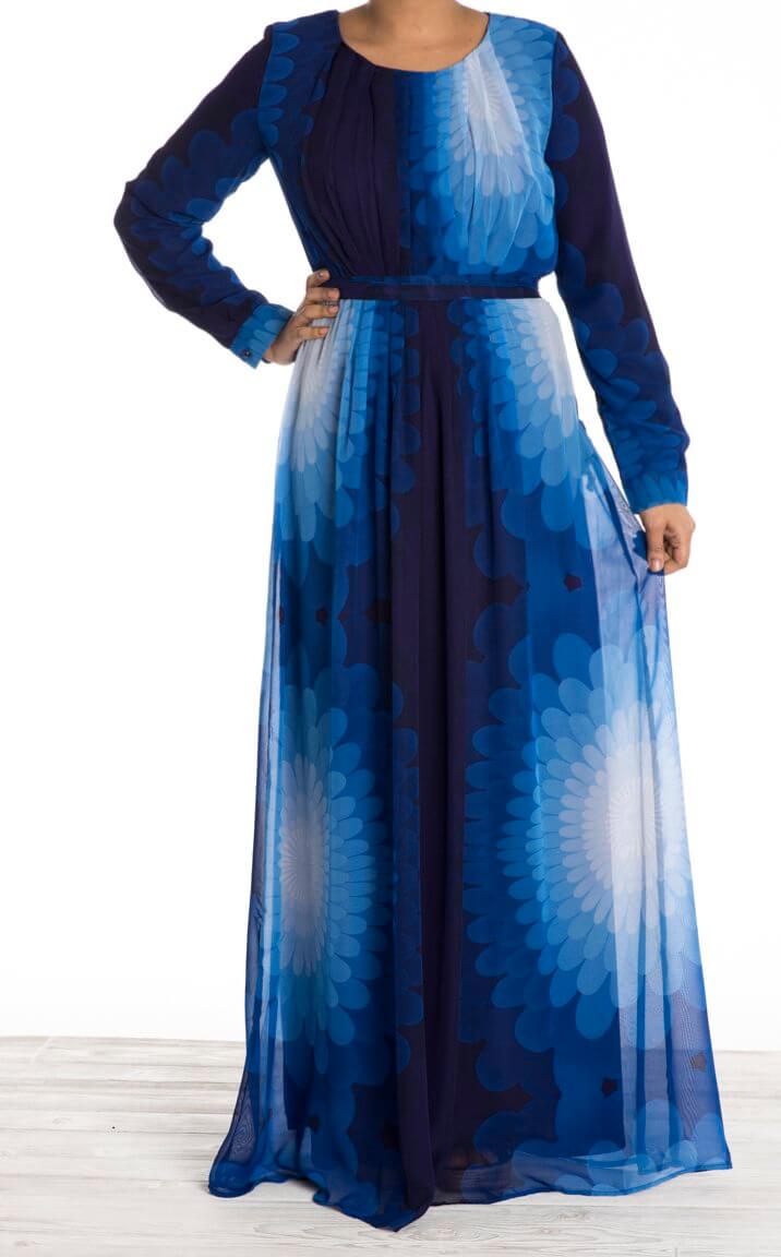 Blue ombre feathers chiffon dress Kabayare