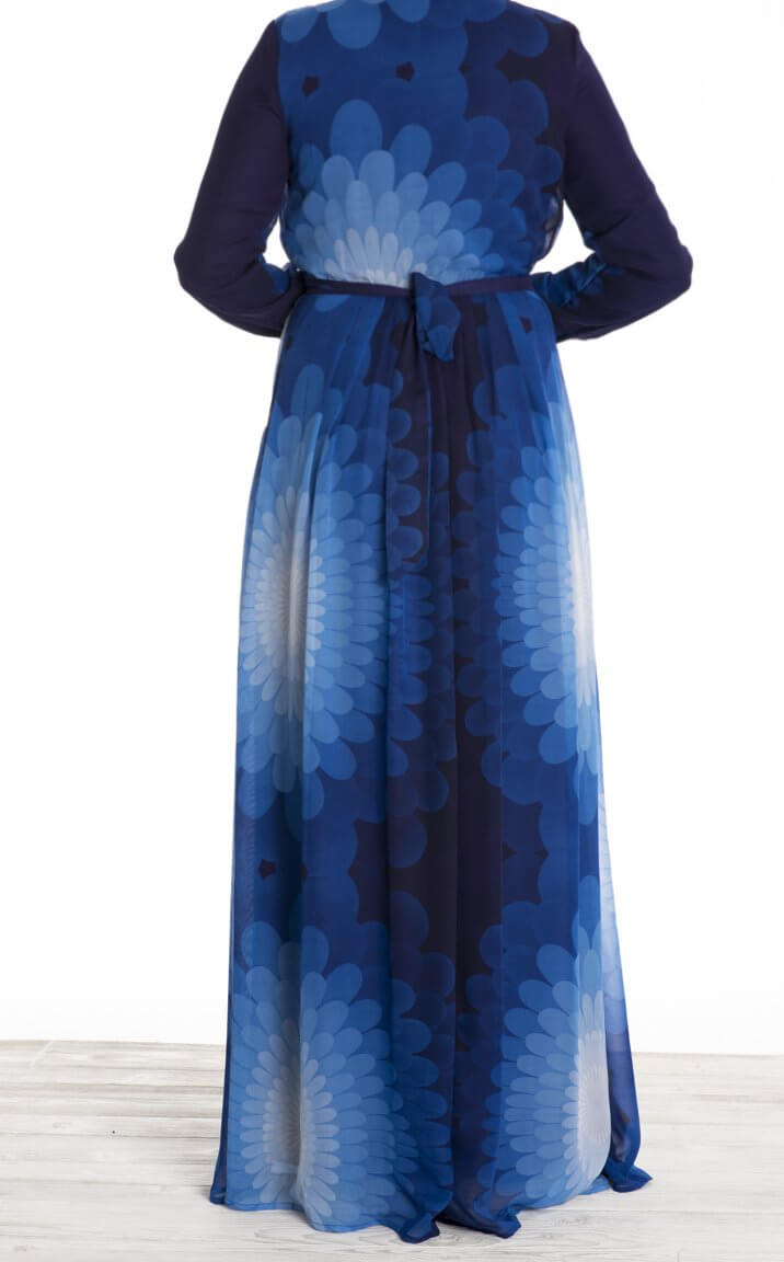 Blue ombre feathers chiffon dress Kabayare