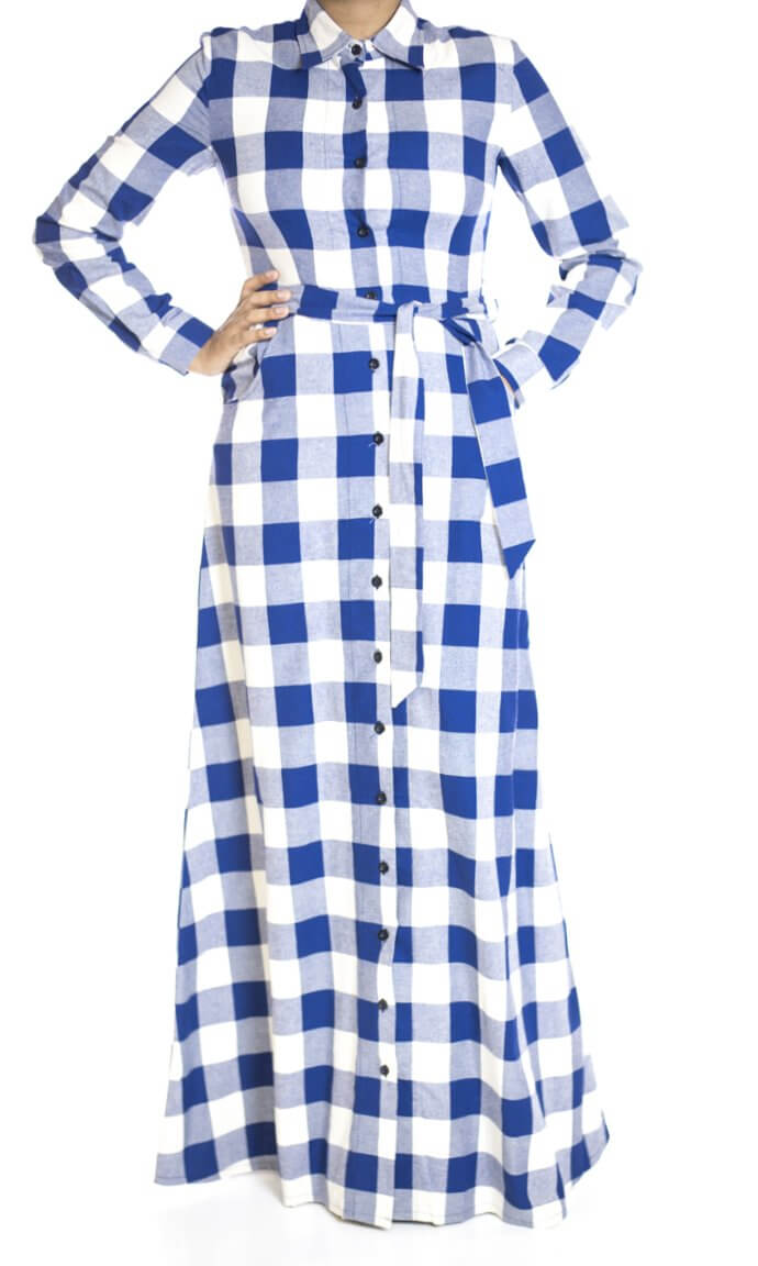 Blue Plaid Maxi dress Kabayare