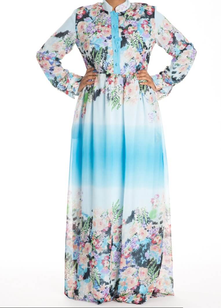 Blue romance floral buttons maxi dress Kabayare
