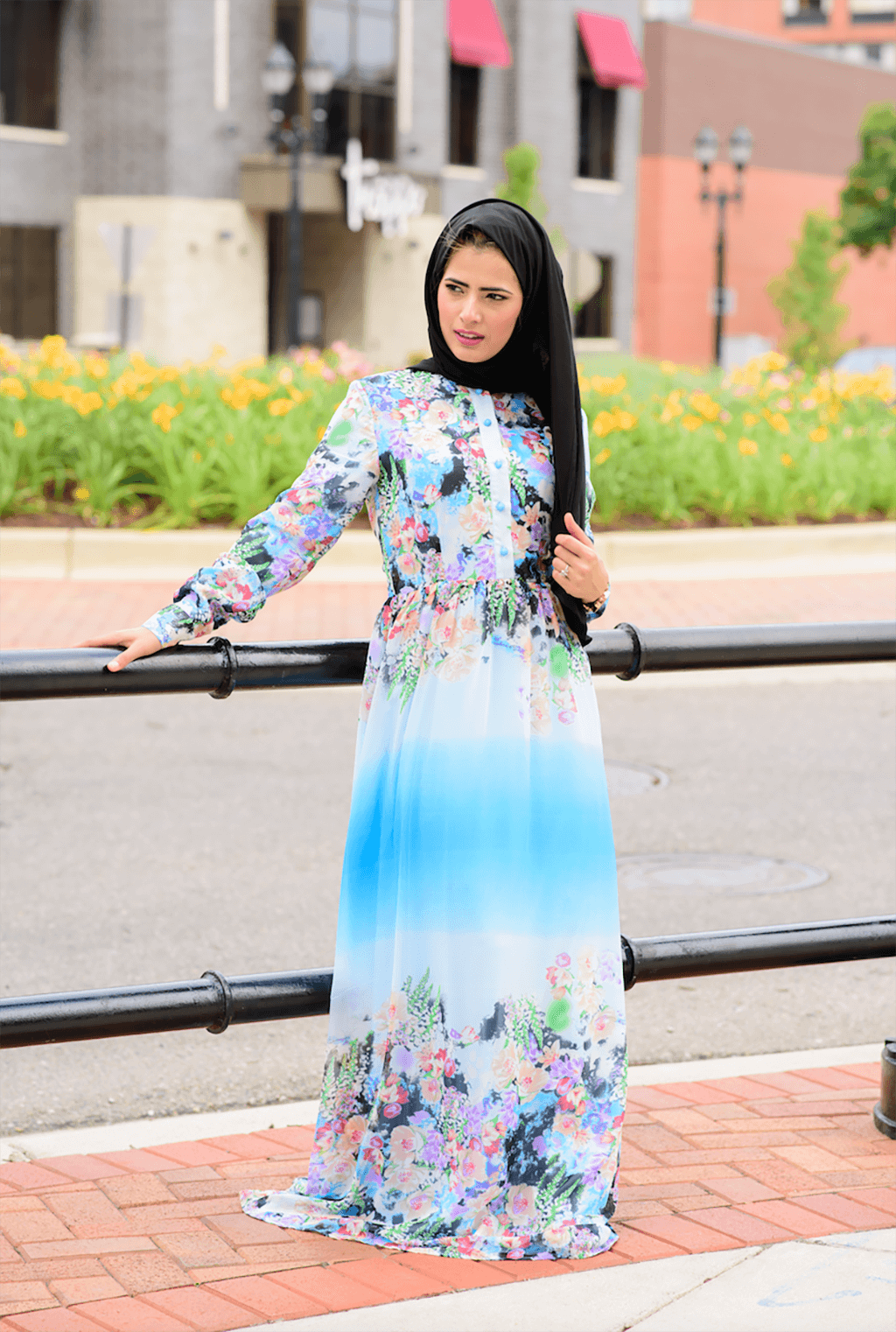 Blue romance floral buttons maxi dress Kabayare