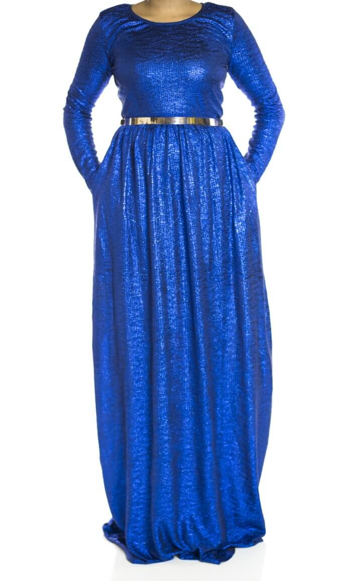 Blue Shinny textured dress Kabayare