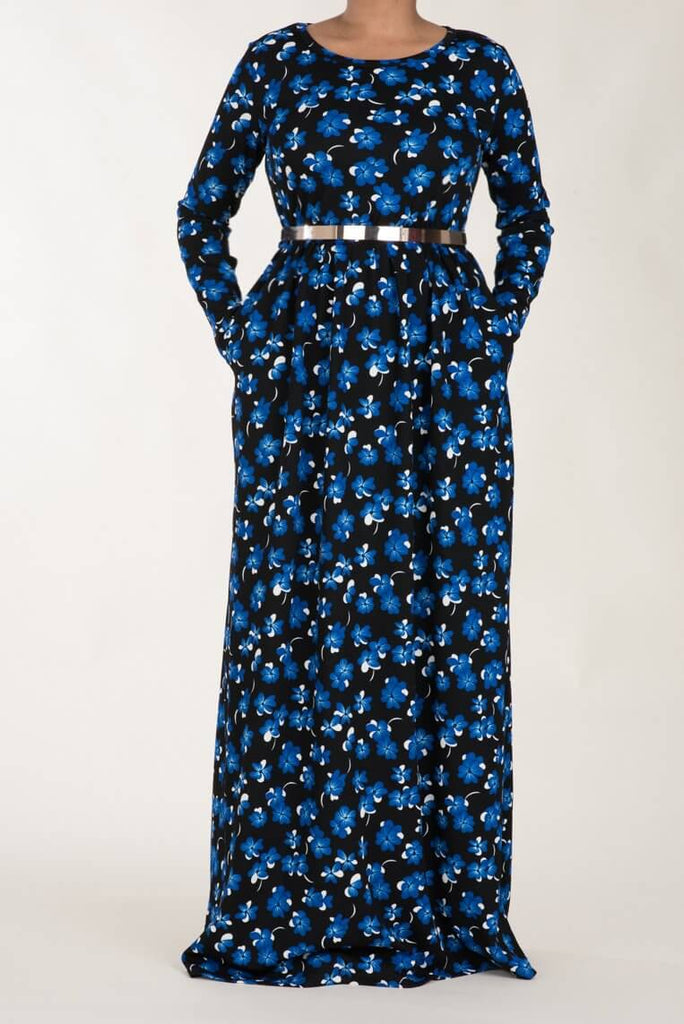 Blue Small flower textured print dress Kabayare