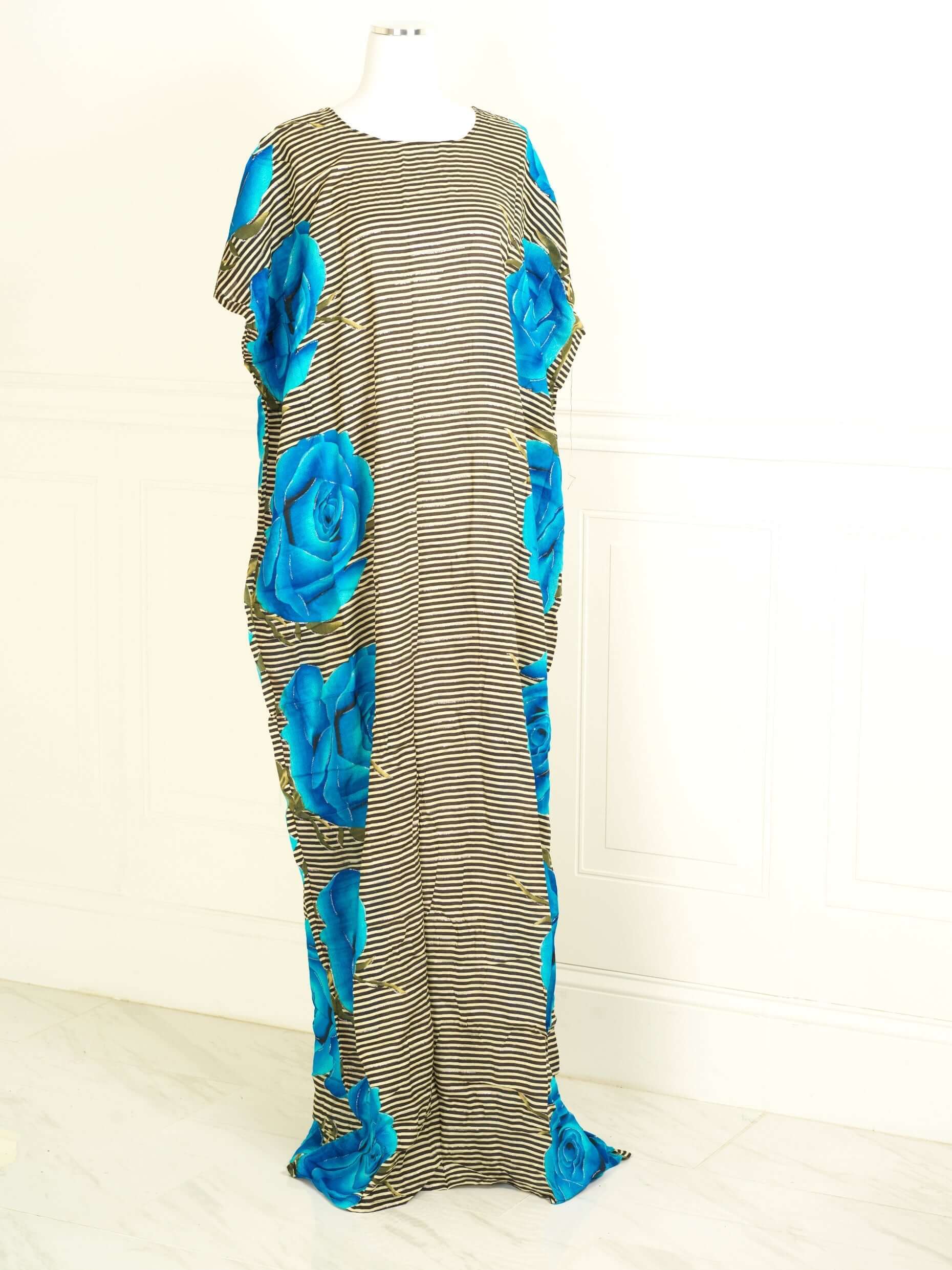 Blue stripe side rose print bati dress KF