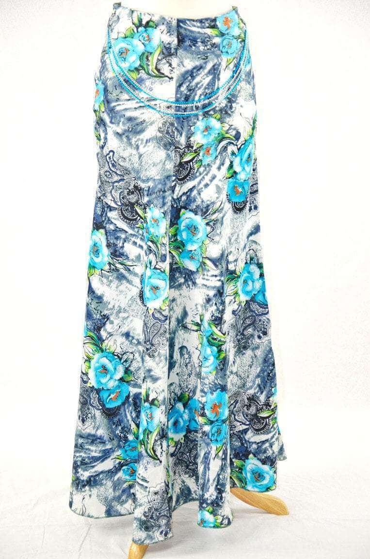 Blue Tattoo Roses Silk Skirt Kabayare