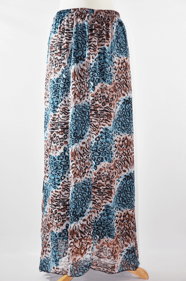 Blueish Leopard Chiffon Maxi Skirt Kabayare