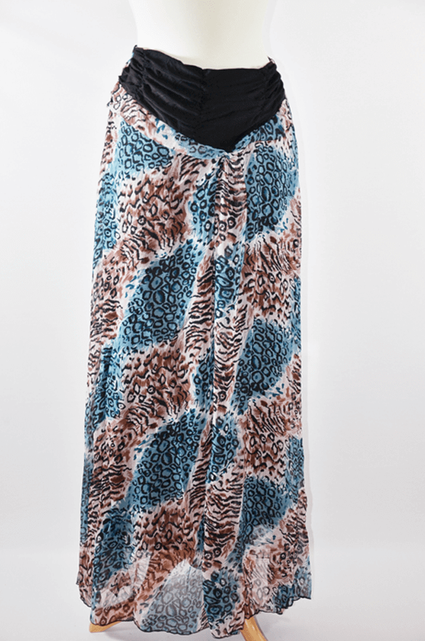 Blueish Leopard Chiffon Maxi Skirt Kabayare