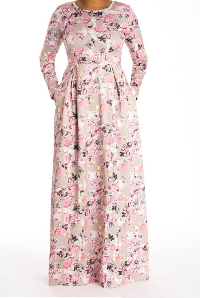 Blush Floral striking flare dress Kabayare