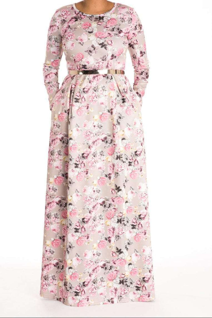 Blush Floral striking flare dress Kabayare