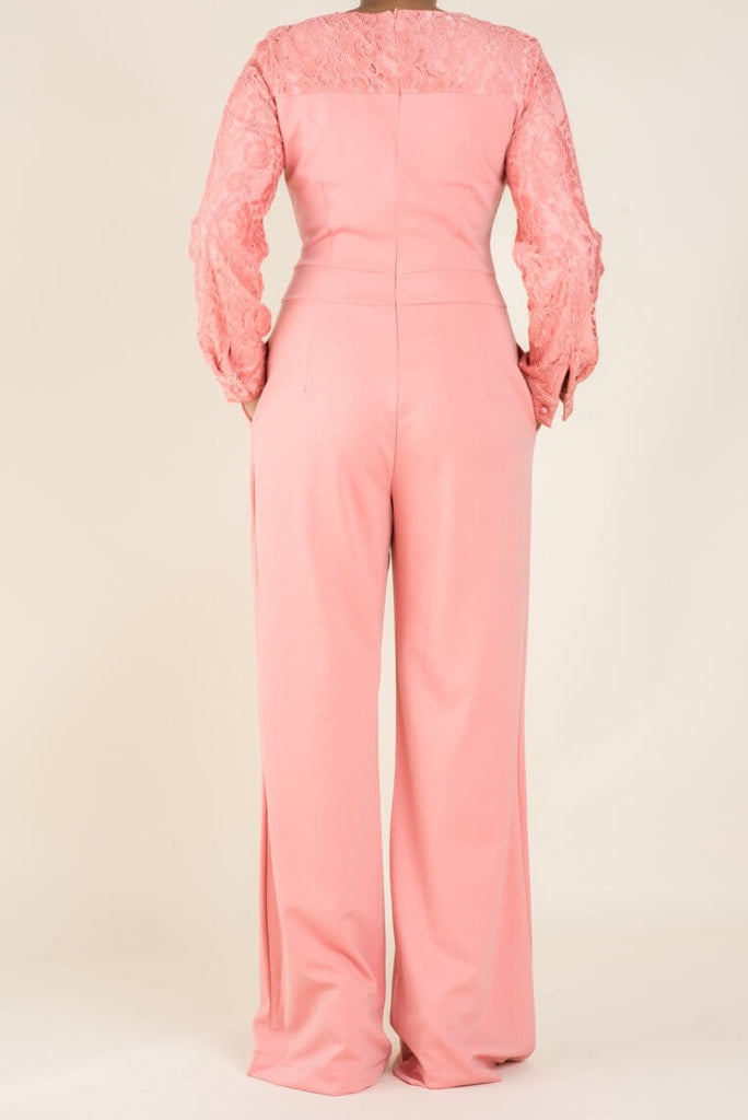 Blush Lace Detailed Dress Jumpsuit Kabayare