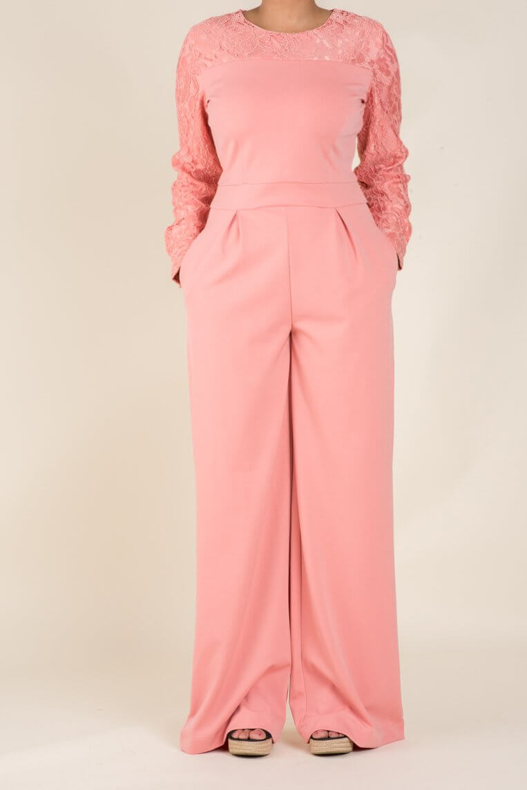 Blush Lace Detailed Dress Jumpsuit Kabayare