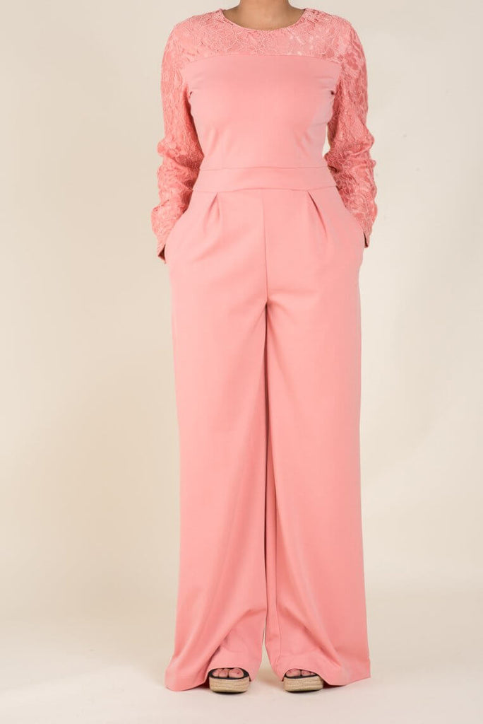 Blush Lace Detailed Dress Jumpsuit Kabayare