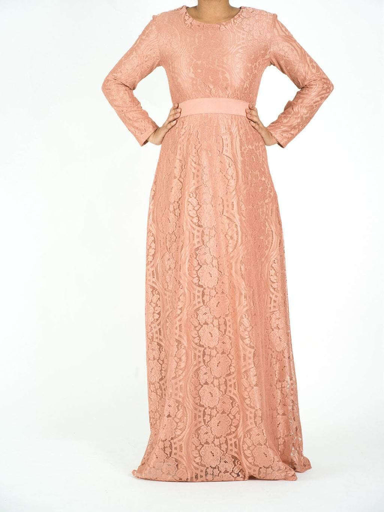 Blush Lace Floral Fit and Flare Dress Kabayare