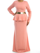 Blush Long Sleeve Peplum Maxi Dress Kabayare