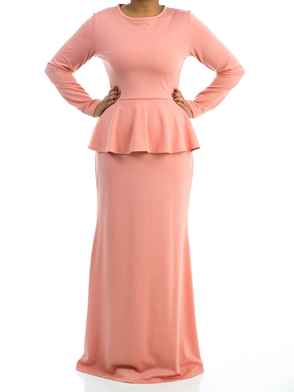 Blush Long Sleeve Peplum Maxi Dress Kabayare