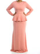 Blush Long Sleeve Peplum Maxi Dress Kabayare