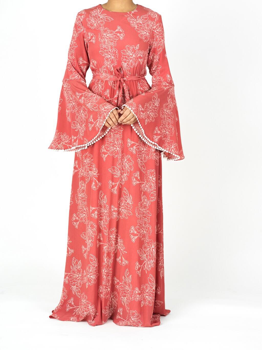 Blushing Salmon BELL SLEEVE MAXI DRESS Kabayare