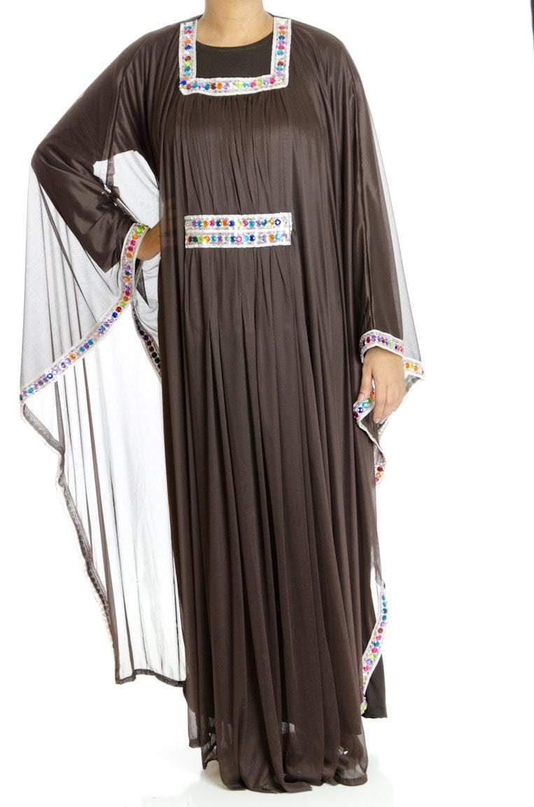 Brown 2-Piece Bedazzle Kaftan Dress Kabayare