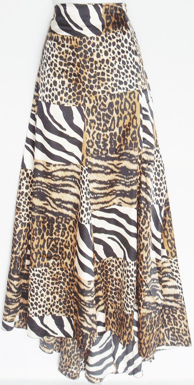 Brown Animal Print Silk Skirt Kabayare