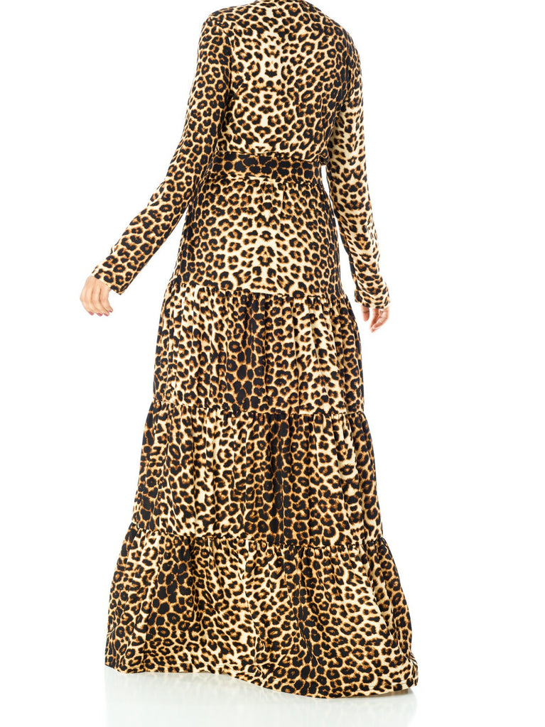 Brown Leopard ponti-di-roma tiered dress Kabayare
