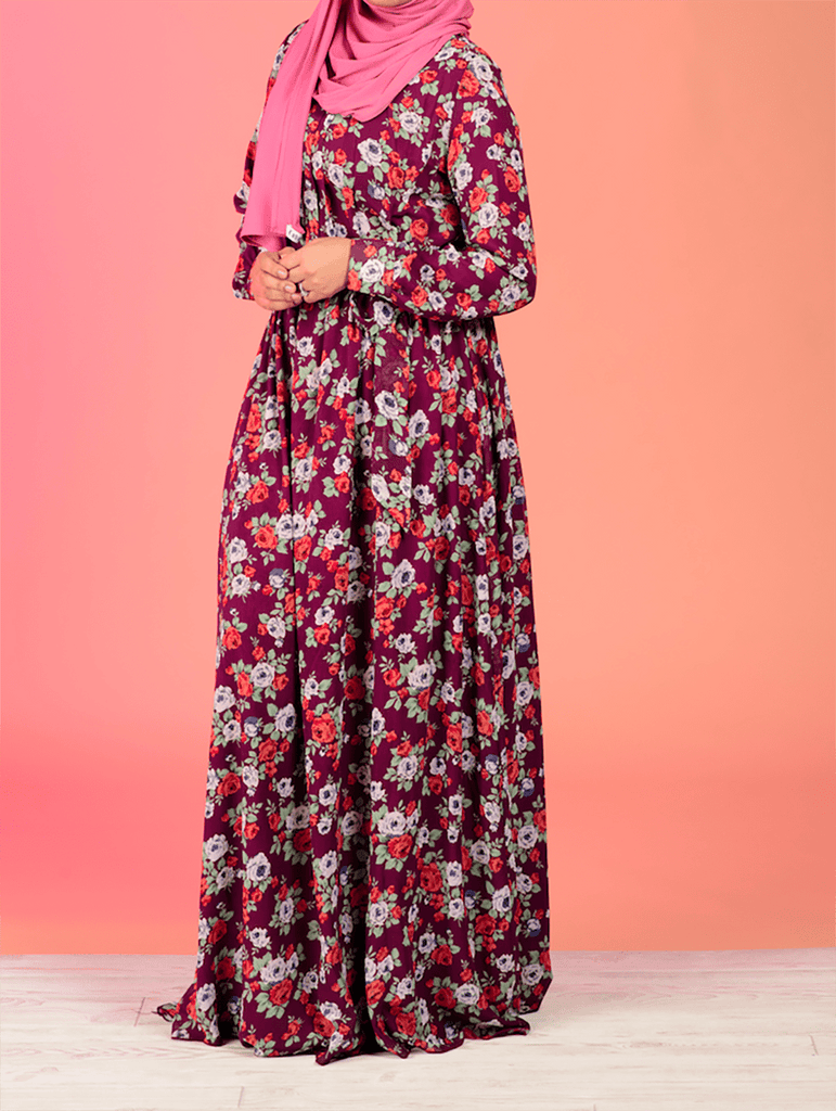 Burgundy Boquete Floral Maxi Dress Kabayare