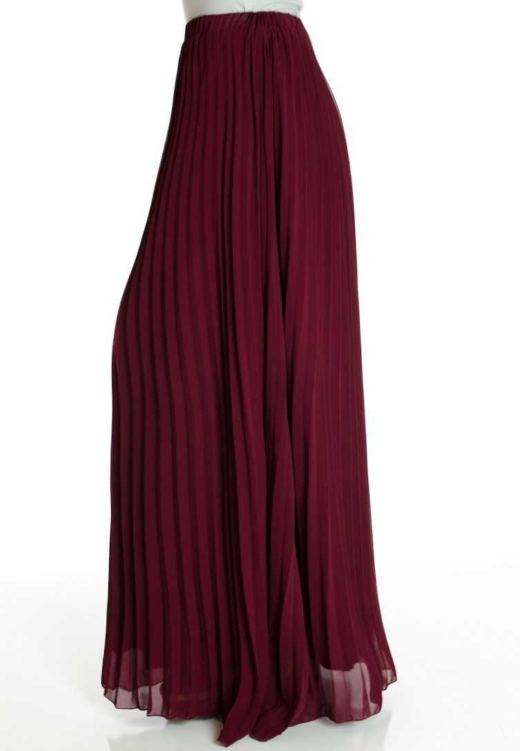 Burgundy pleated Maxi Skirt Kabayare